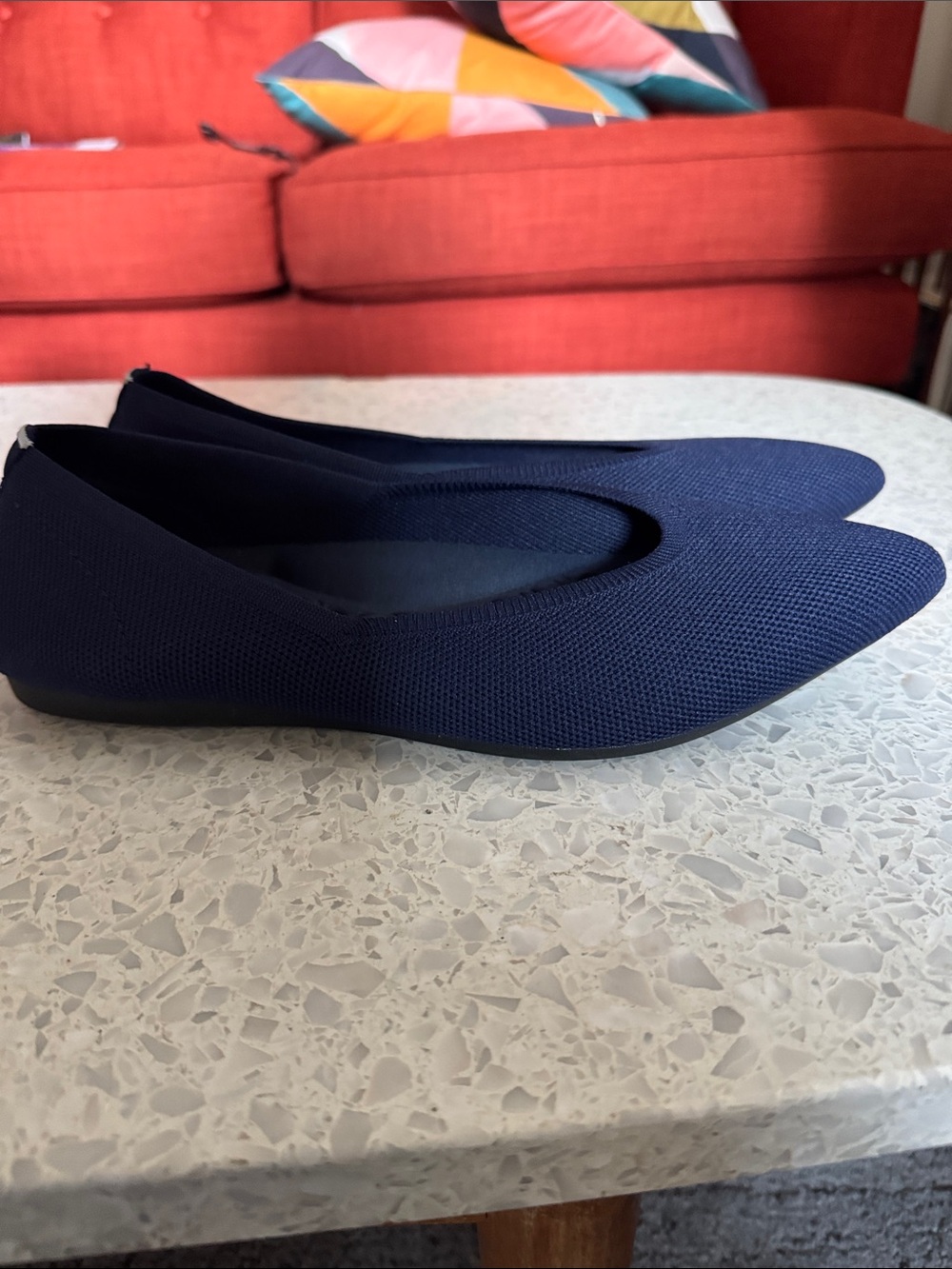 Women’s Navy Pointed Toe Knit Flats